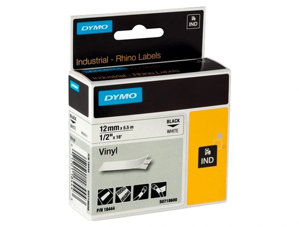Cinta dymo vinilo blanco 12mm x 5,5mt para etiquetadora rhino