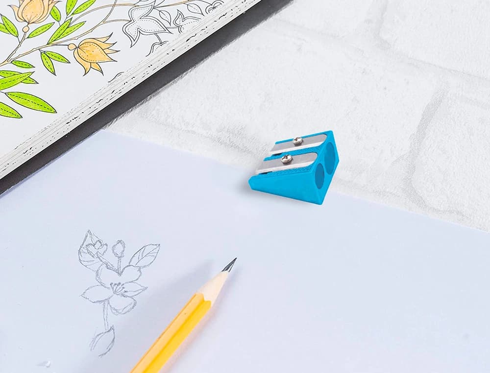 Sacapuntas metálico de cuña Liderpapel con 2 usos – Azul