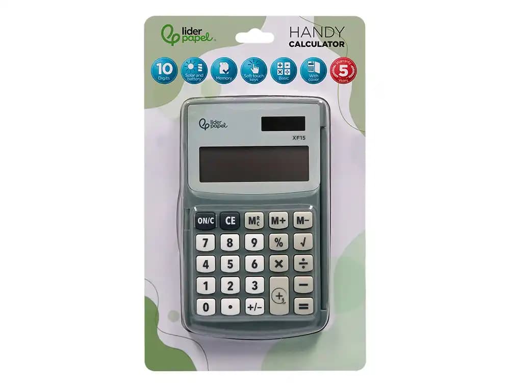 Calculadora liderpapel bolsillo xf15 10 digitos con tapa solar y pilas color gris 123x75x12 mm