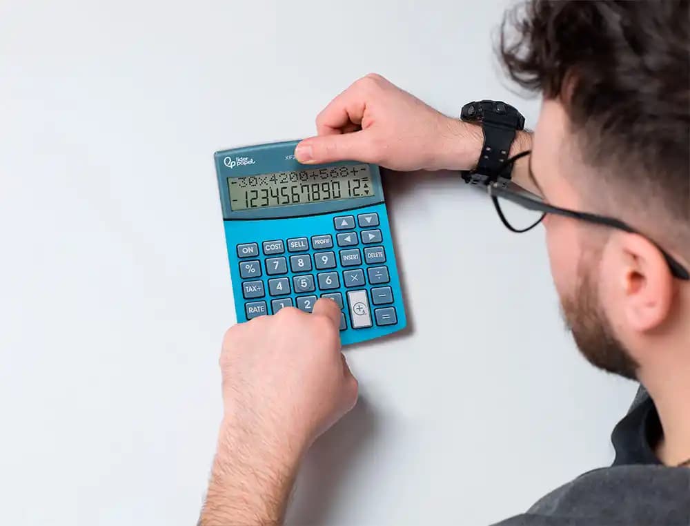 Calculadora liderpapel sobreme sa xf28 12 digitos dos lineas coste venta margen y tasas solar y pilas azul 155x115x25 mm
