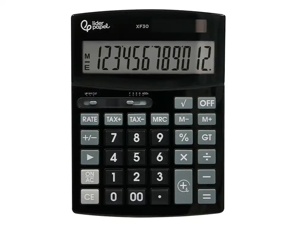 Calculadora liderpapel sobremesa xf30 12 digitos tasas solar y pilas color negro 190x140x30 mm