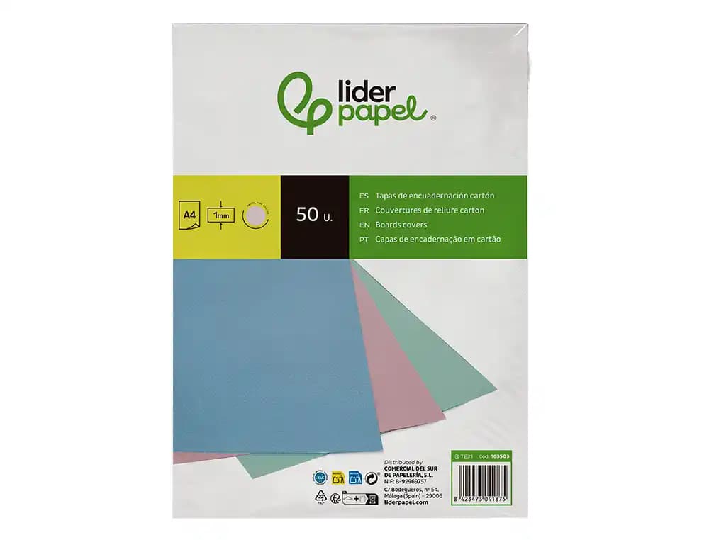 Tapa encuadernacion liderpapel carton a4 1 mm paquete de 50 unidades