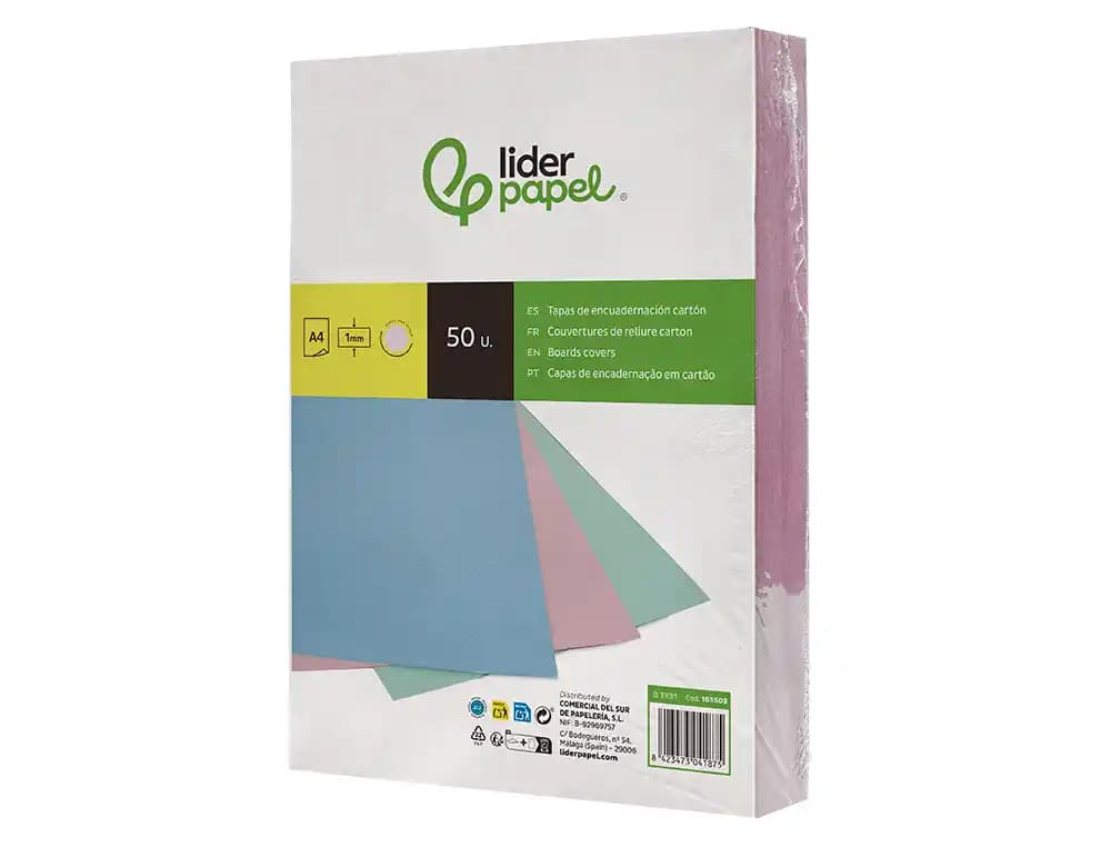 Tapa encuadernacion liderpapel carton a4 1 mm paquete de 50 unidades