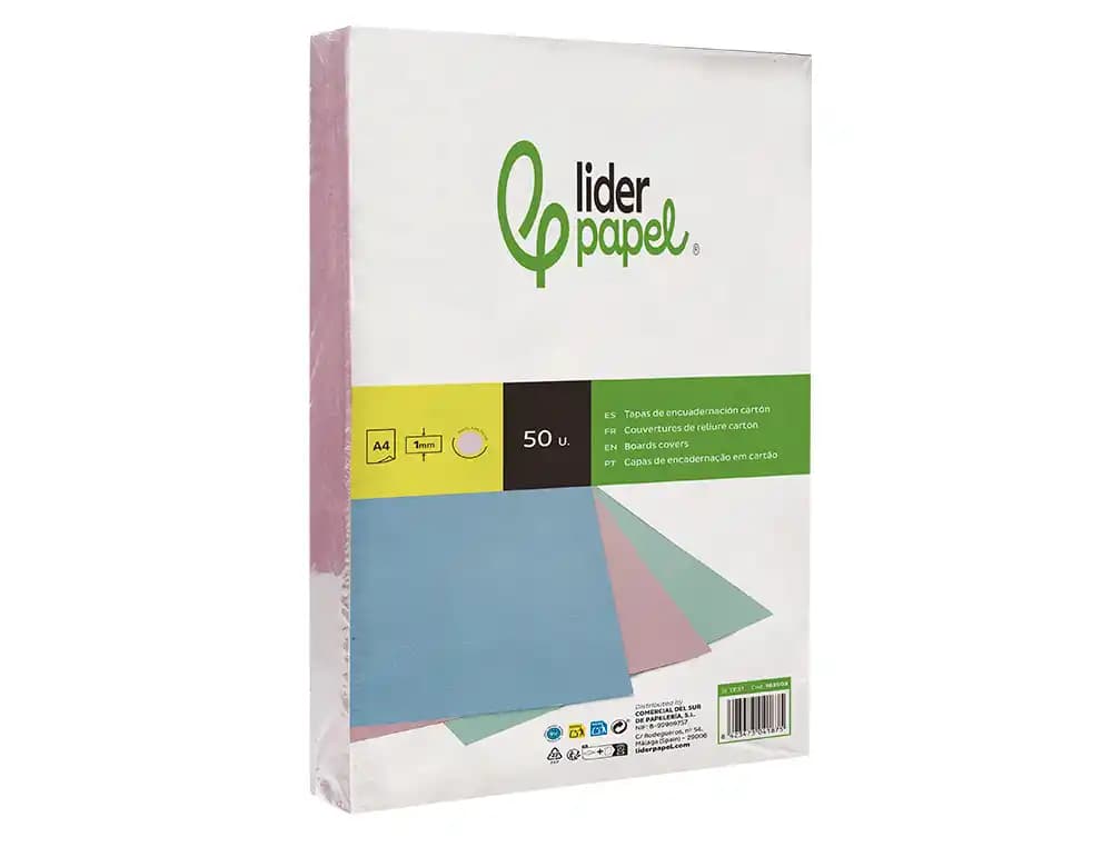 Tapa encuadernacion liderpapel carton a4 1 mm paquete de 50 unidades