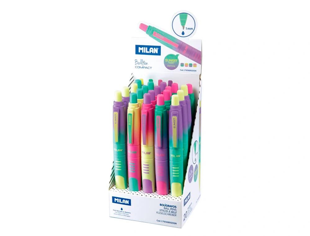 Boligrafo milan compact sunset retractil tinta azul punta 1 mm colores surtidos