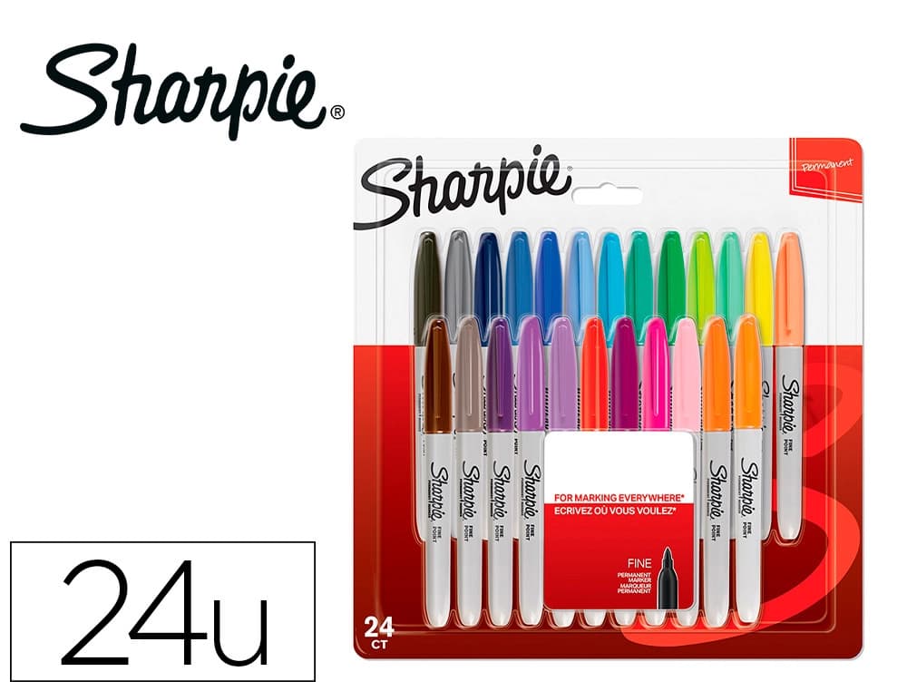 Sharpie Rotulador sharpie permanente fino blister 24 unidades colores surtidos
