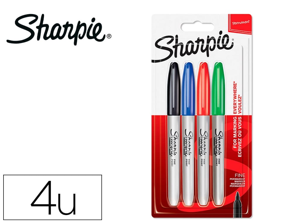 Sharpie Rotulador sharpie permanente fino blister 4 unidades colores estandar surtidos