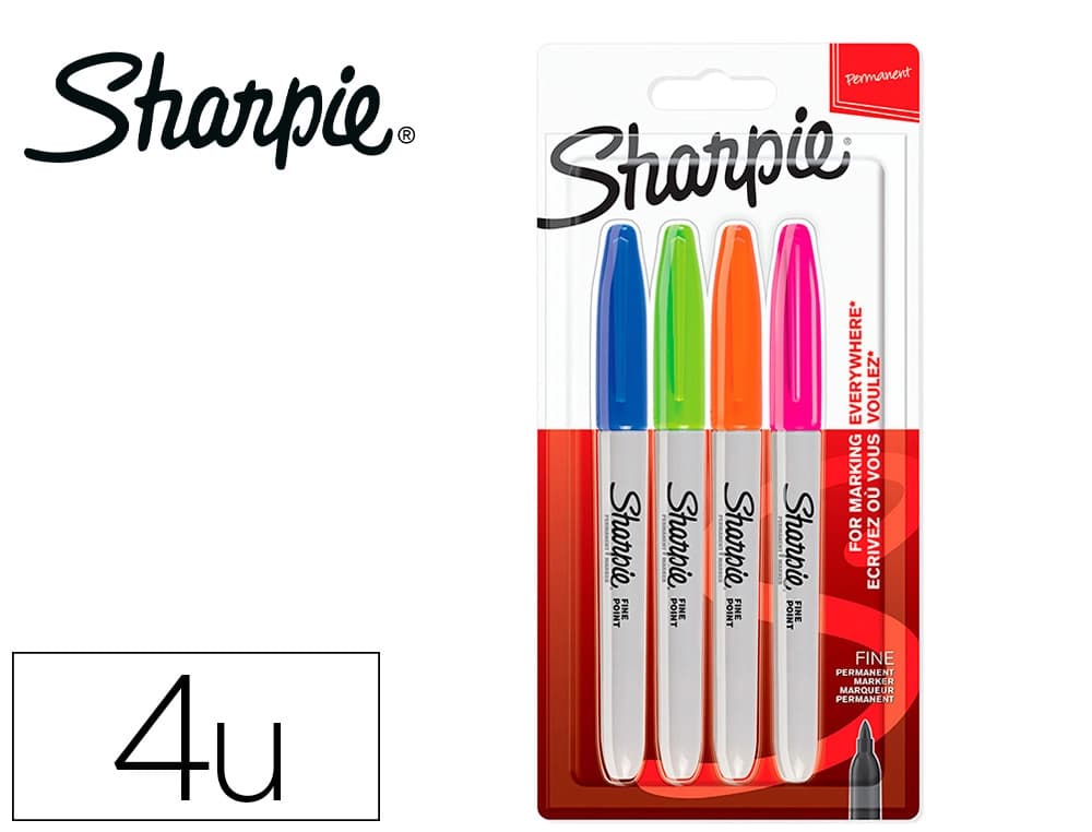 Sharpie Rotulador sharpie permanente fino blister 4 unidades colores fantasia surtidos