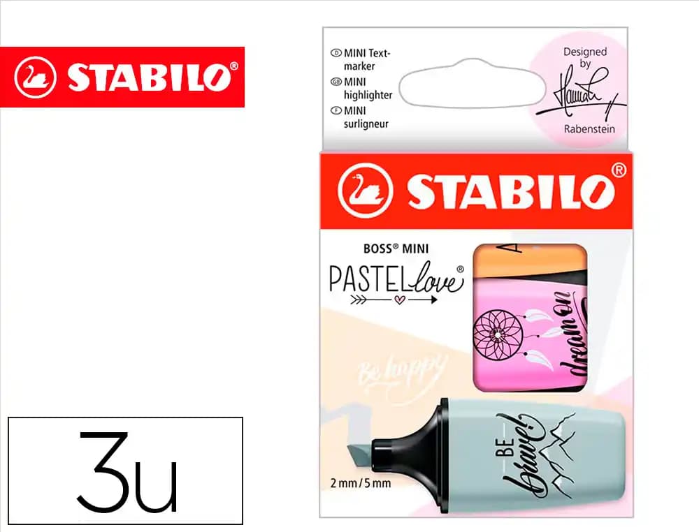 Stabilo Rotulador stabilo boss mini pastel love estuche de 3 unidades fucsia helado/naranja palido/gris