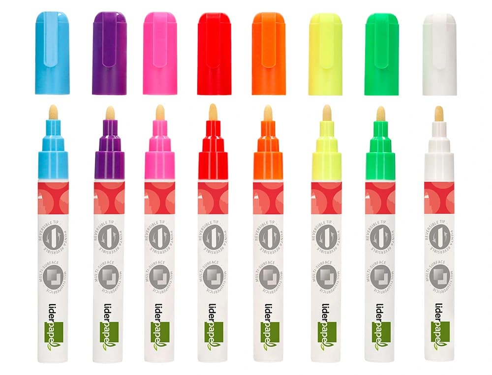 Rotulador liderpapel tiza liquida punta redonda trazo 6 mm caja de 8 unidades colores surtidos