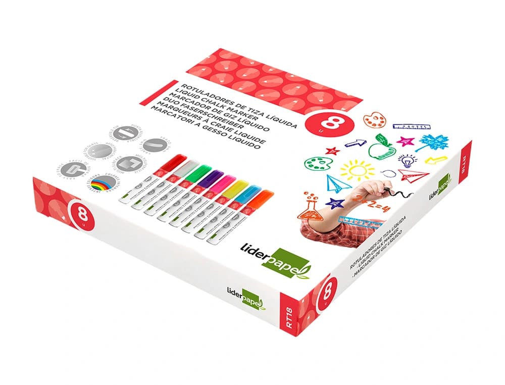 Rotulador liderpapel tiza liquida punta redonda trazo 6 mm caja de 8 unidades colores surtidos