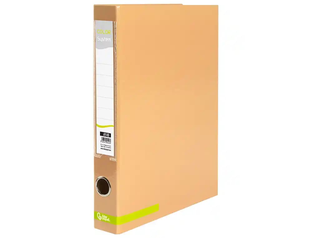 Carpeta Liderpapel Color System A4 de cartón forrado con 2 anillas mixtas de 25 mm, ollao y tarjetero – Melocotón
