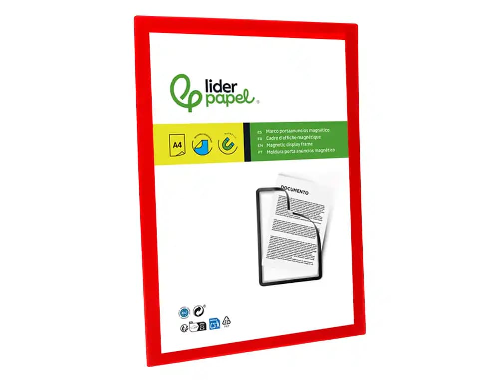 Marco porta anuncios liderpapel magnetico din a4 dorso adhesivo removible