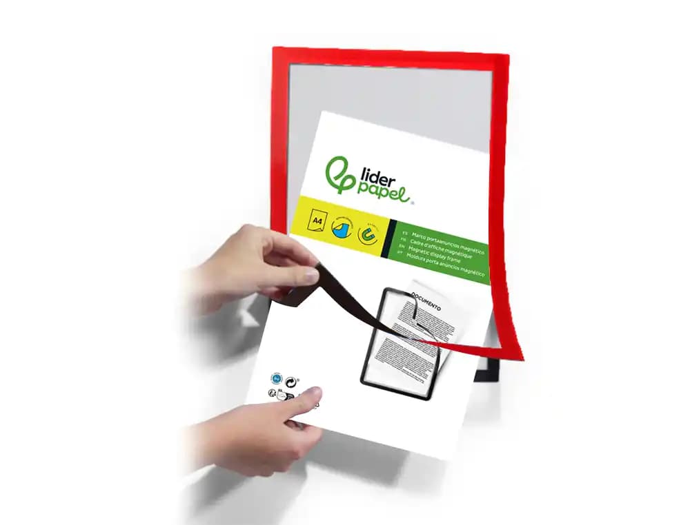 Marco porta anuncios liderpapel magnetico din a4 dorso adhesivo removible