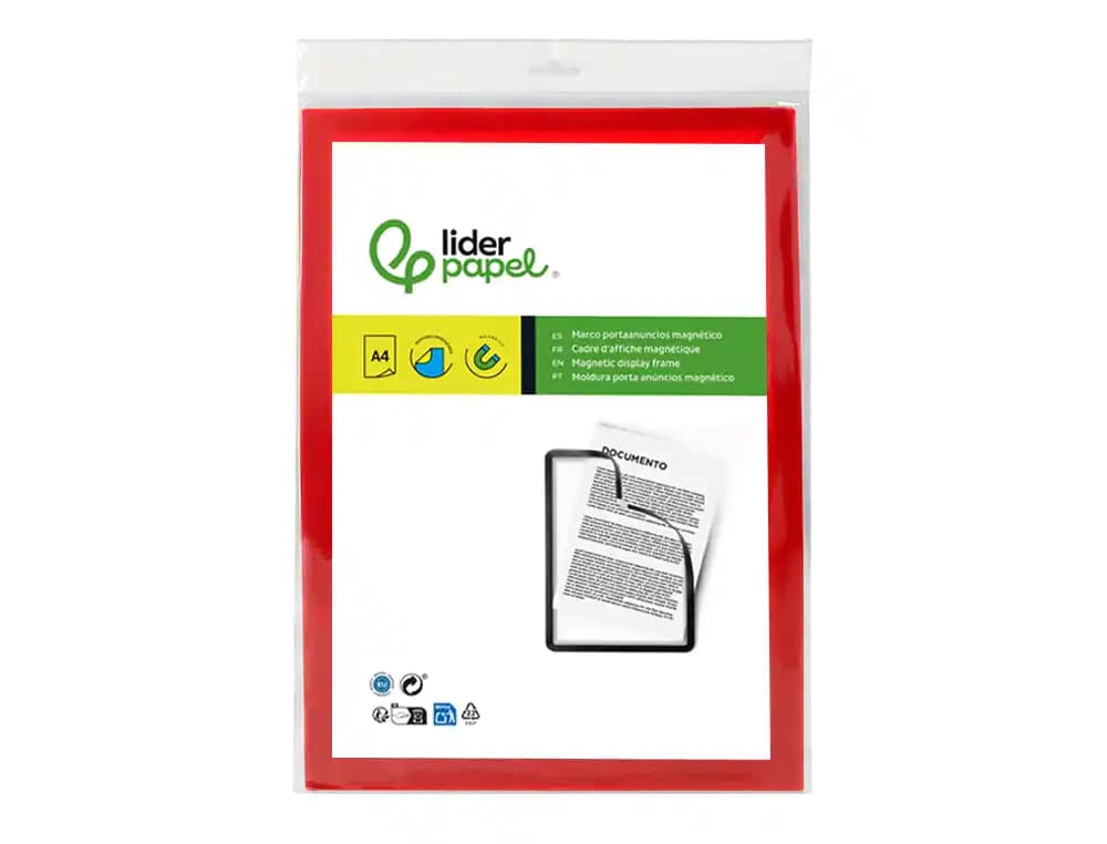Marco porta anuncios liderpapel magnetico din a4 dorso adhesivo removible