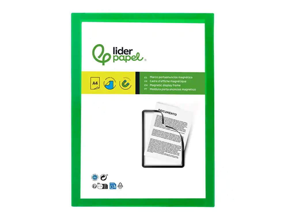 Marco porta anuncios liderpapel magnetico din a4 dorso adhesivo removible