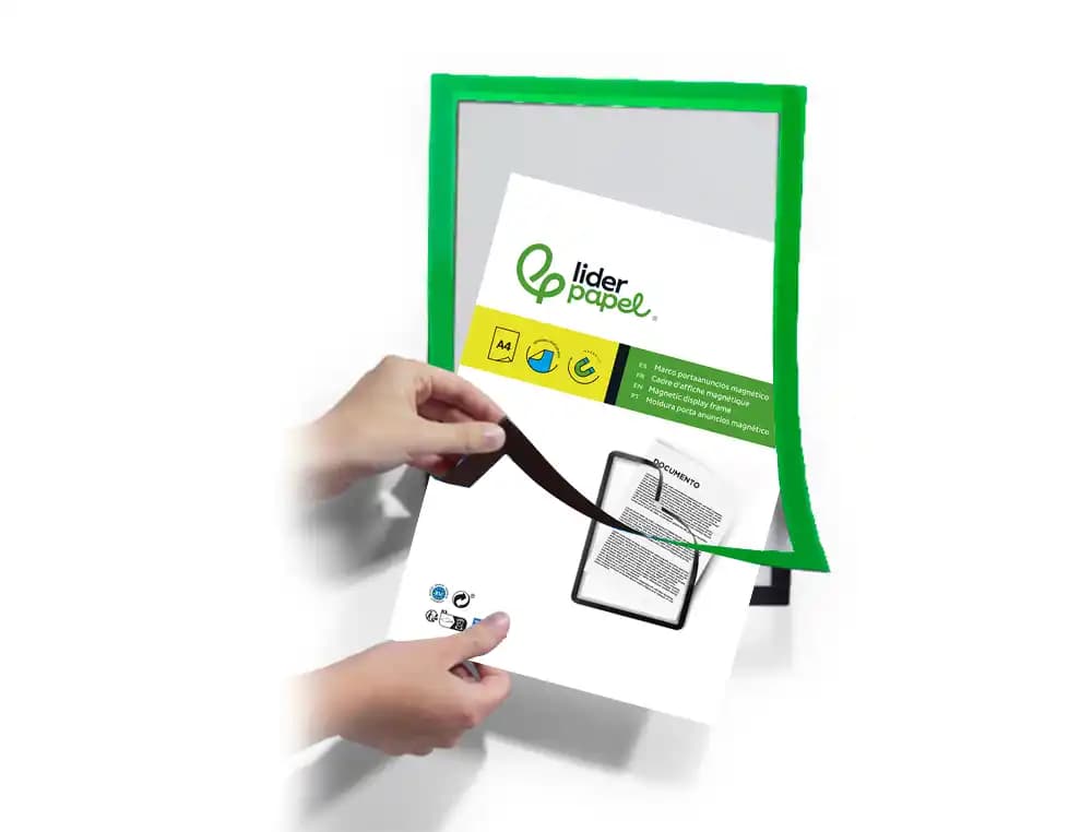 Marco porta anuncios liderpapel magnetico din a4 dorso adhesivo removible