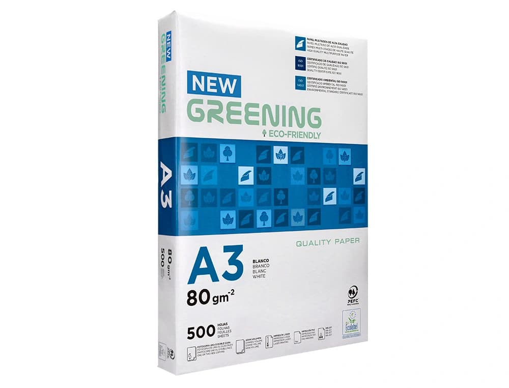 Papel para fotocopiadora Greening, paquete de 500 hojas – Blanco