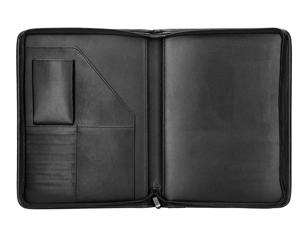 Carpeta portafolios q-connect cremallera con bolsa para movil y tarjetero color negro 260x355 mm