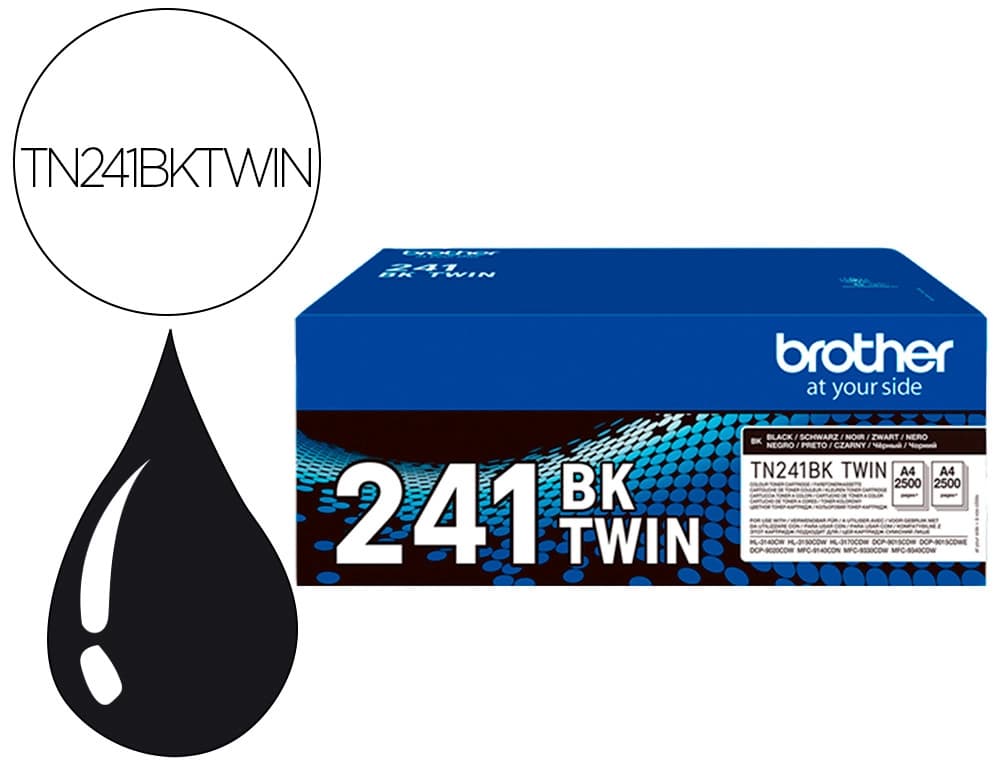 Brother Toner brother tn241bktwin hl3140 / 3170 / 3150 / dcp9020 / mfc9140 / 9330 / 9340 negro 2500 paginas pack