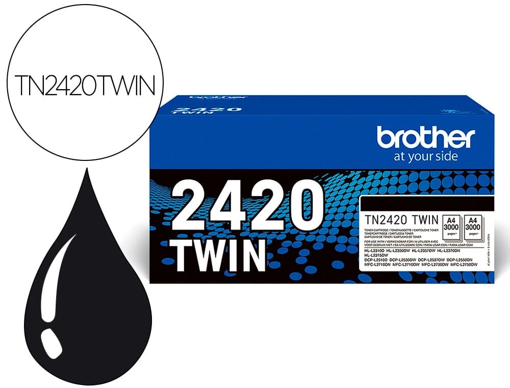 Brother Toner brother tn2420twin para dcp-l2510/ 2530 / 2550 / hl-l2375 negro 3000 paginas pack 2 unidades