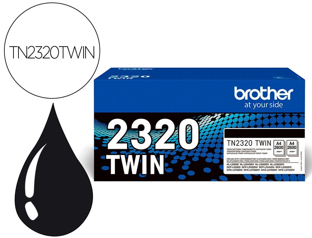 Brother Toner brother tn-2320 dcpl2520dw /2540d/ mfcl2700dw / 2720dw / 2740dw negro 2600 paginas pack 2 unidades