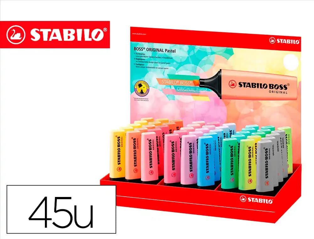 Stabilo Rotulador stabilo boss fluorescente 70 pastel expositor de 45 unidades colores surtidos