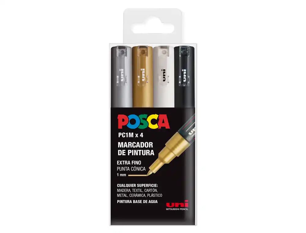 Posca Rotulador uni posca pc-1m/4c marcador de pintura punta extrafina 1 mm estuche gswb de 4 unidades surtidas