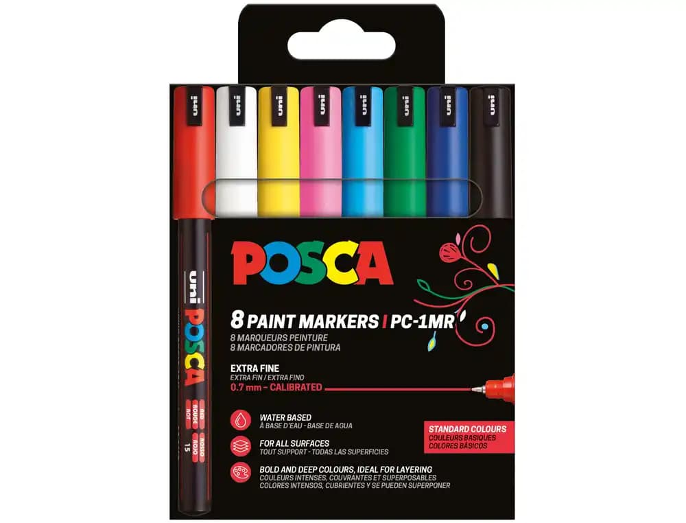 Posca Rotulador uni posca pc1mr/8c marcador de pintura punta extrafina 0,7 mm estuche de 8 unidades colores basicos