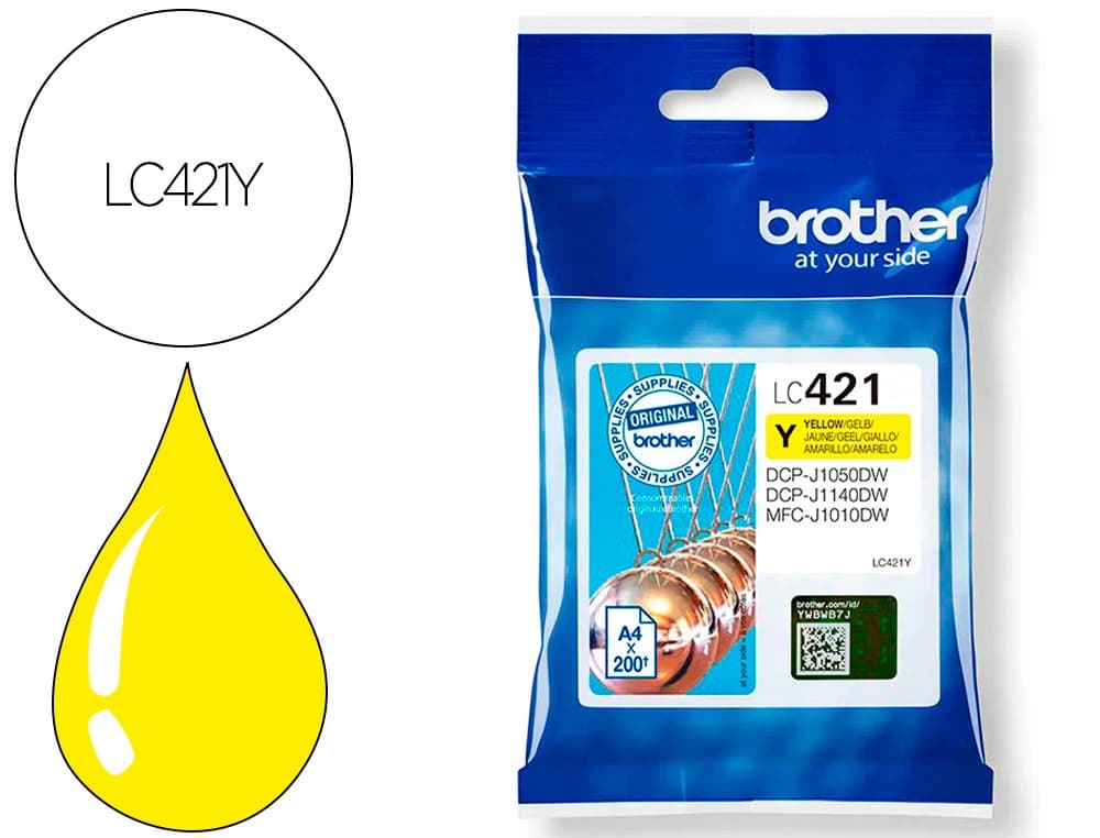 Brother Ink-jet brother lc421y dcp-j1050dw / dcp-j1140dw / mfc-j10 amarillo 200 paginas