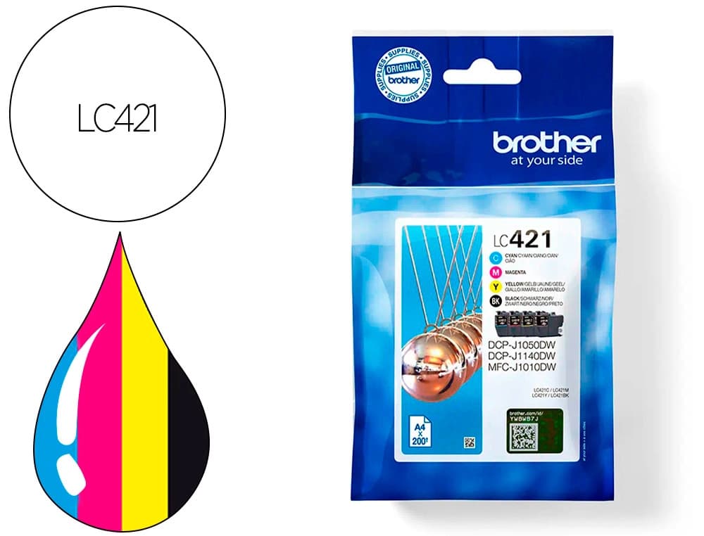 Brother Ink-jet brother lc421val dcp-j1050dw / dcp-j1140dw / mfc-j10 pack 4 colores 200 paginas