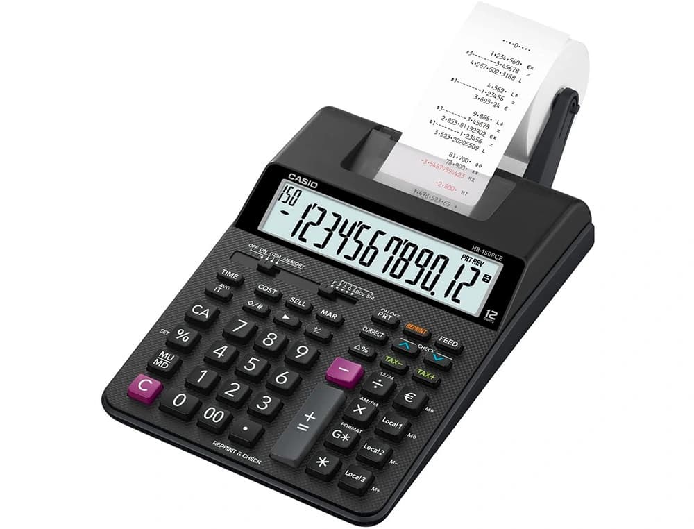 Calculadora casio hr-150rce impresora pantalla lc papel 58 mm impresion bicolor 12 digitos ac/dc color negro