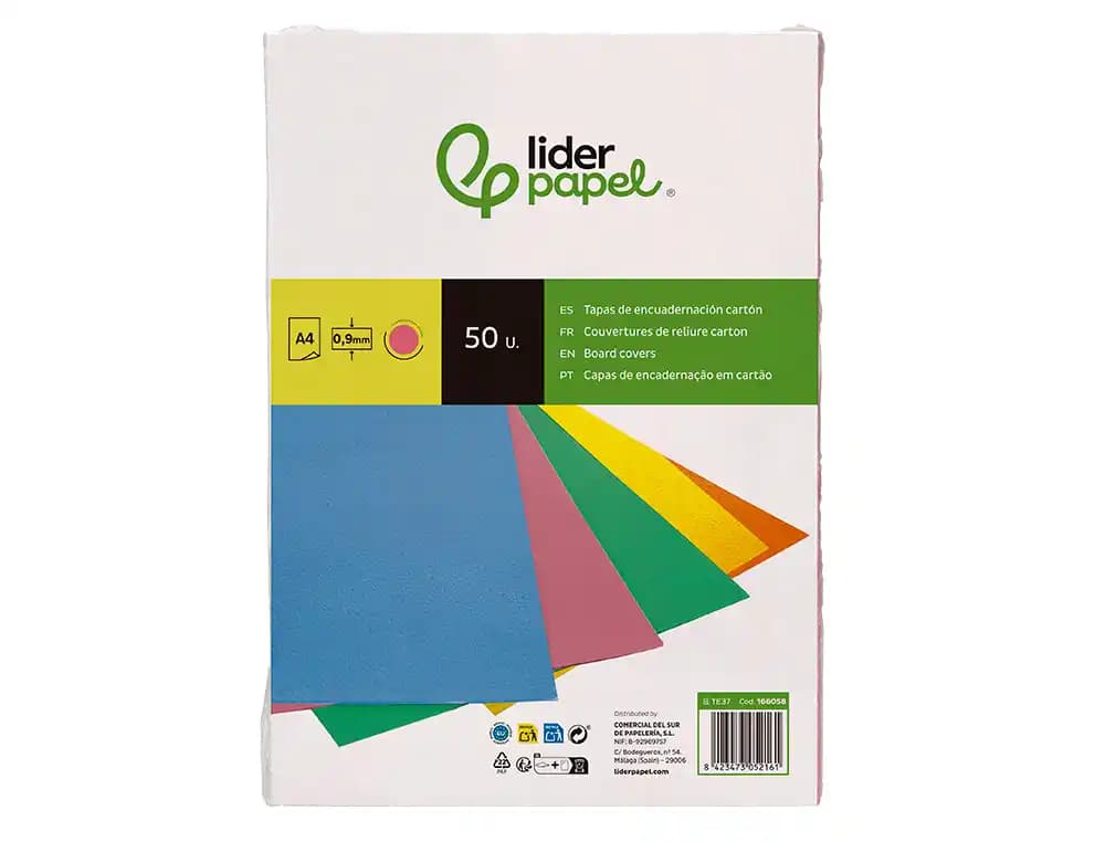 Tapa encuadernacion liderpapel carton a4 0,9mm fluor paquete de 50 unidades