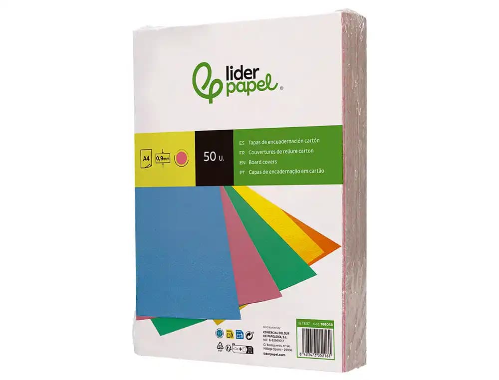 Tapa encuadernacion liderpapel carton a4 0,9mm fluor paquete de 50 unidades