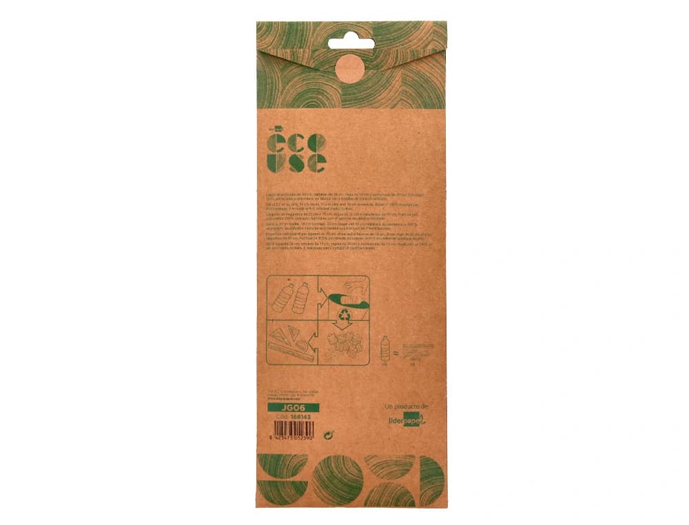 Juego escuadra 20 cm cartabon 18 cm regla 30 cm y semicirculo 10 cm liderpapel ecouse 100% pet reciclado