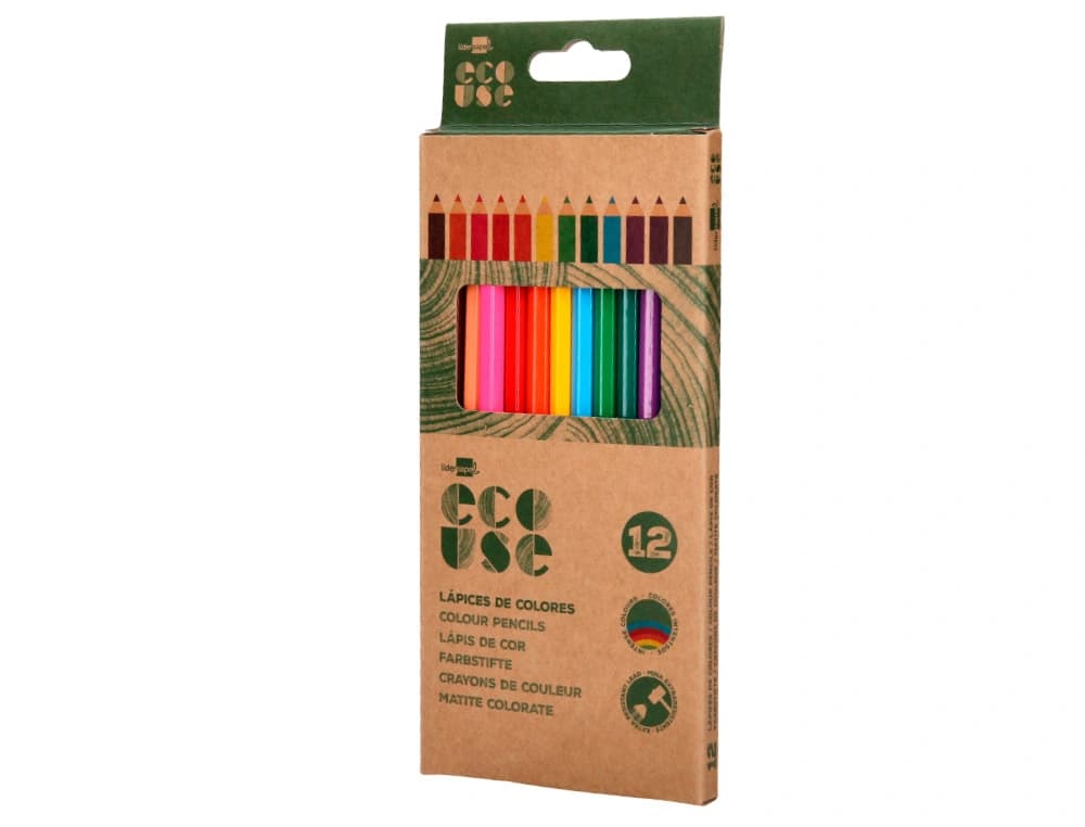 Lapices de colores liderpapel ecouse caja de 12 unidades colores surtidos con certificado fsc
