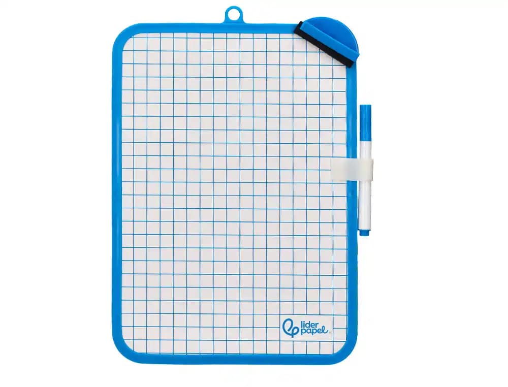 Pizarra blanca liderpapel 18x26 cm doble cara lisa y cuadriculada con rotulador y borrador