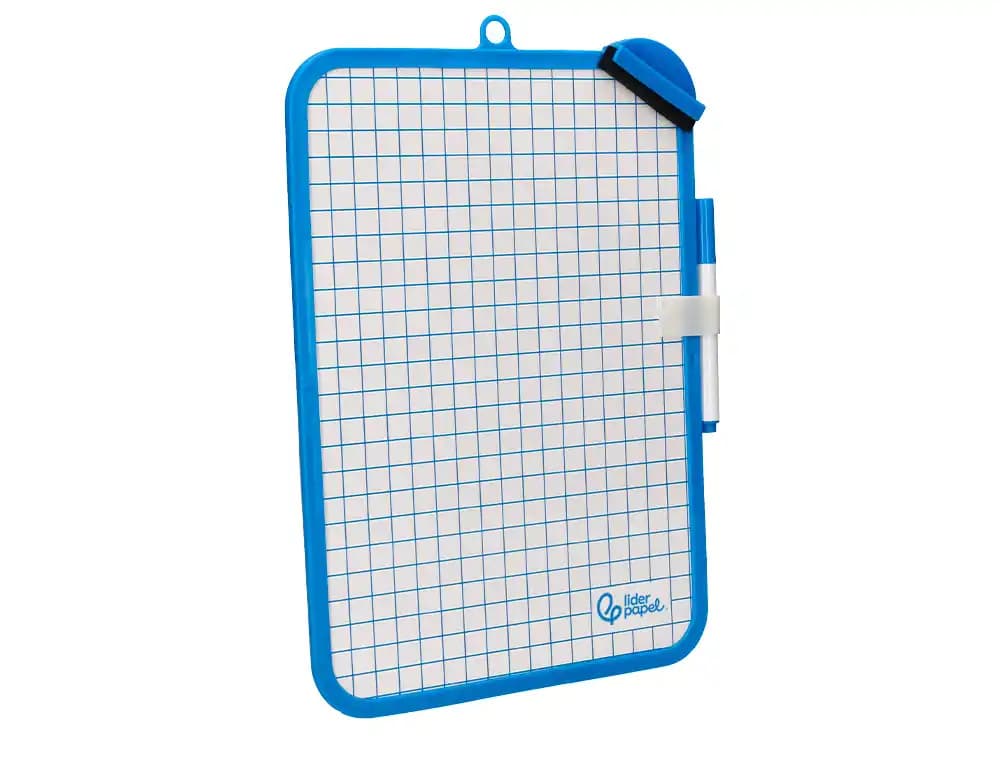 Pizarra blanca liderpapel 18x26 cm doble cara lisa y cuadriculada con rotulador y borrador