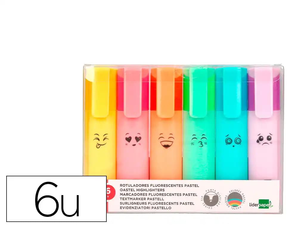 Liderpapel Rotulador liderpapel fluorescente pastel punta biselada estuche de 6 unidades colores surtidos