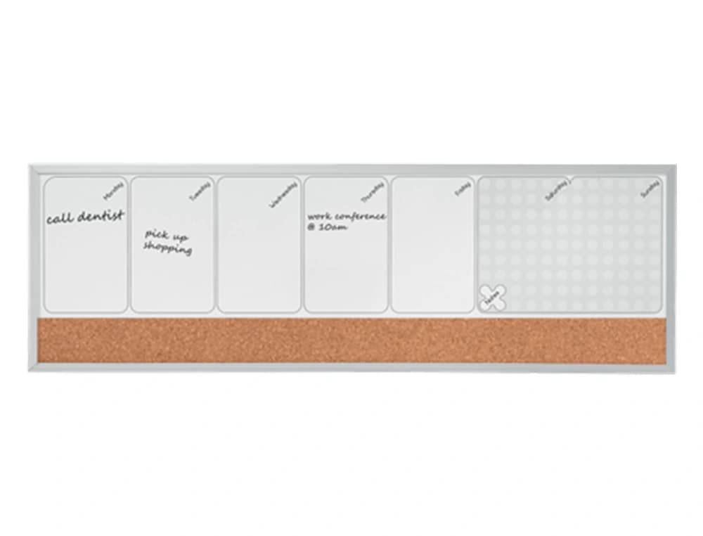 Planificador semanal nobo magnetico + tablero corcho horizontal con marco de aluminio 585x190 mm