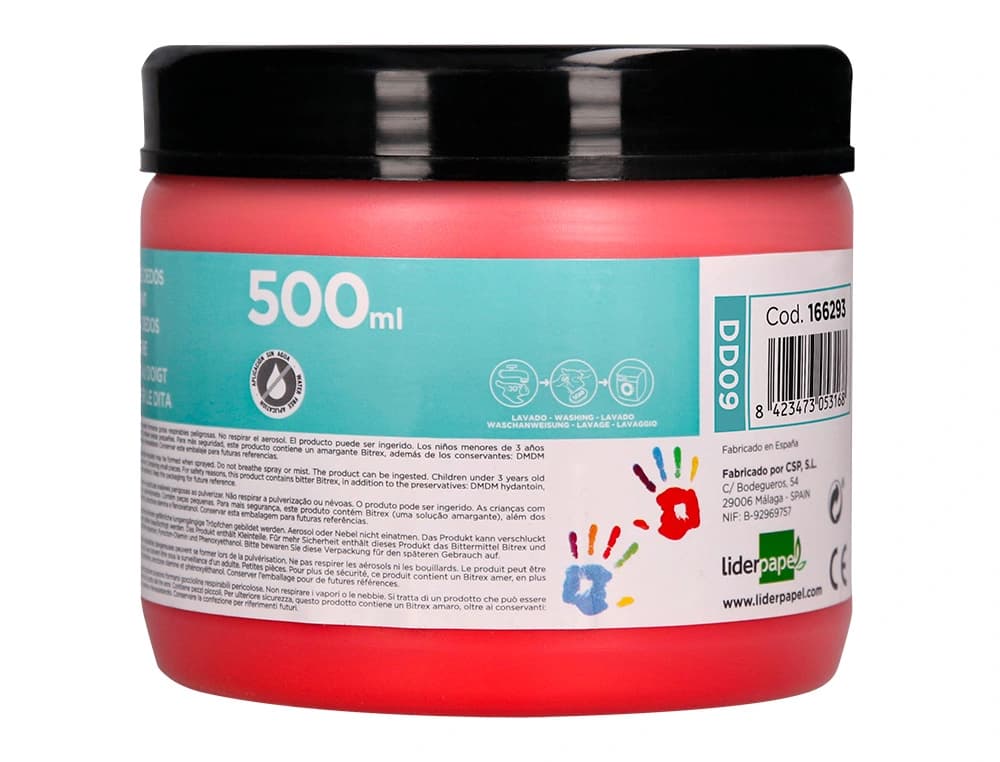 Pintura de dedos Liderpapel en base agua, tarrina de 500 ml – Rojo