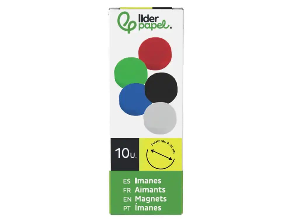 Iman para sujecion liderpapel ecouse pp reciclado para pizarra magnetica 25 mm caja de 10 unidades