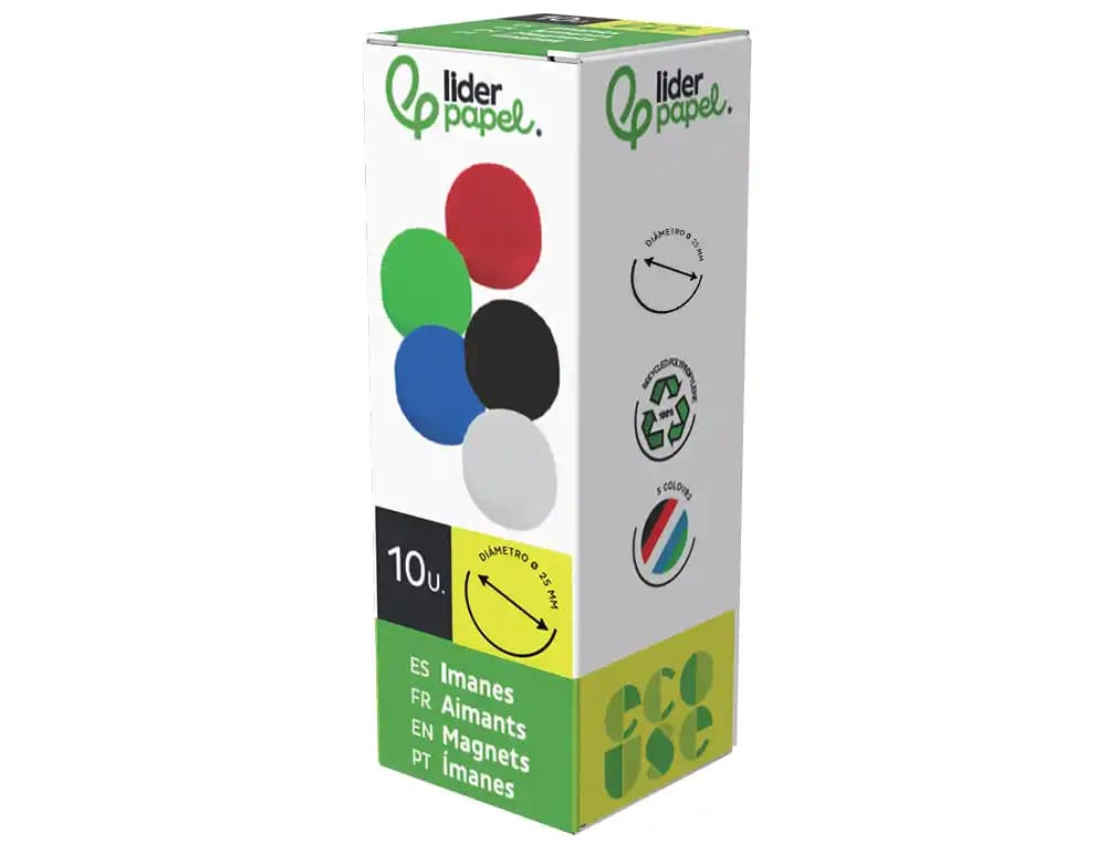 Iman para sujecion liderpapel ecouse pp reciclado para pizarra magnetica 25 mm caja de 10 unidades