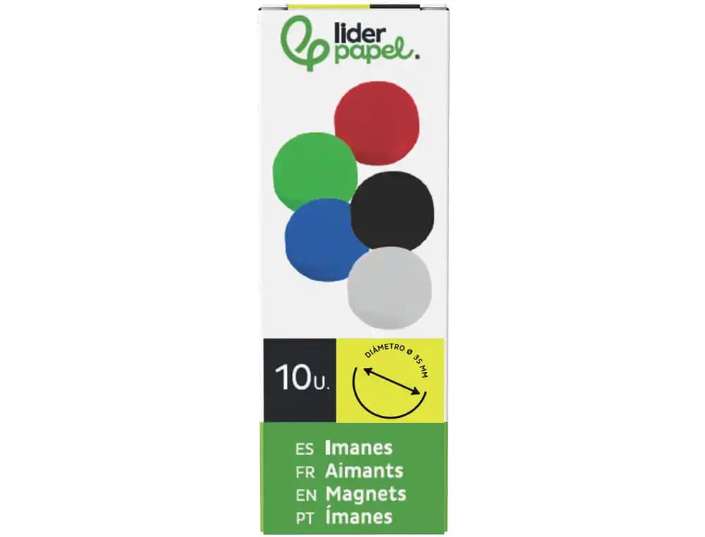Iman para sujecion liderpapel ecouse pp reciclado para pizarra magnetica 35 mm caja de 10 unidades