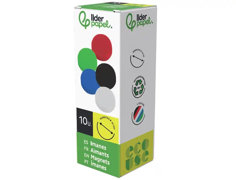 Iman para sujecion liderpapel ecouse pp reciclado para pizarra magnetica 35 mm caja de 10 unidades