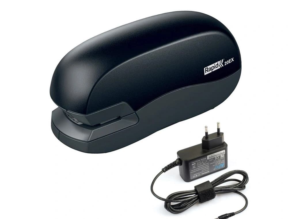 Grapadora rapid electrica 20ex fixativ capacidad de grapado 20 hojas usa grapas 24/6 y 26/6 color negro