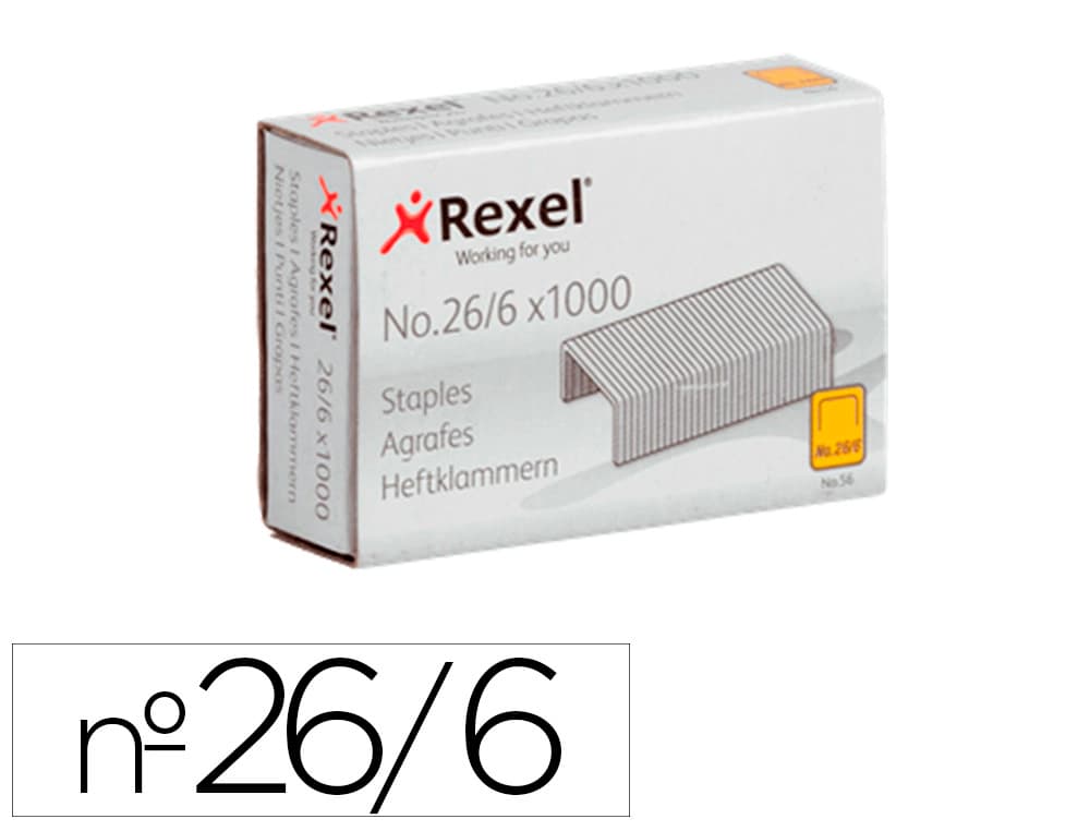 Rexel Grapas rexel 26/6 mm galvanizada caja de 1000 unidades