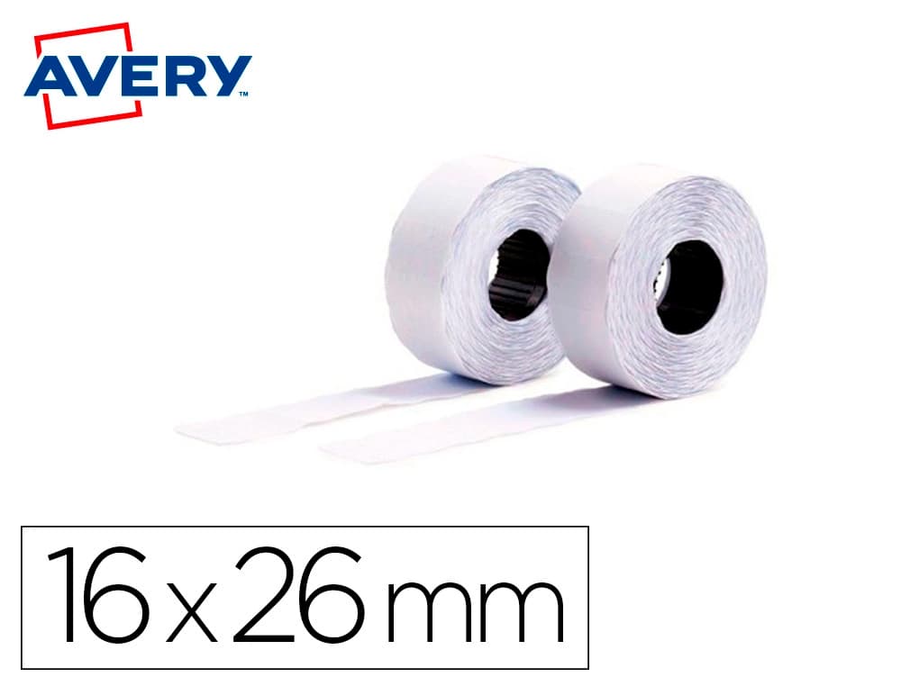 Avery Etiqueta Avery ondulada blanca permanente 26x16 mm para etiquetadora pl21/18 caja de 10 rollos de 1200 unidades