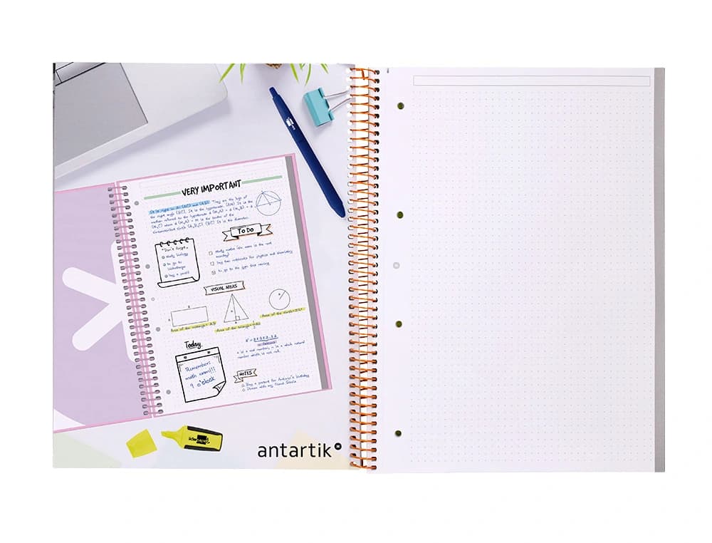 Cuaderno espiral a4 micro antartik dots tapa forrada 80h 90 gr rayado puntos 1 banda 4 taladros
