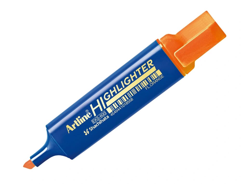 Rotulador fluorescente Artline EKS-600 de punta biselada con clip – Naranja